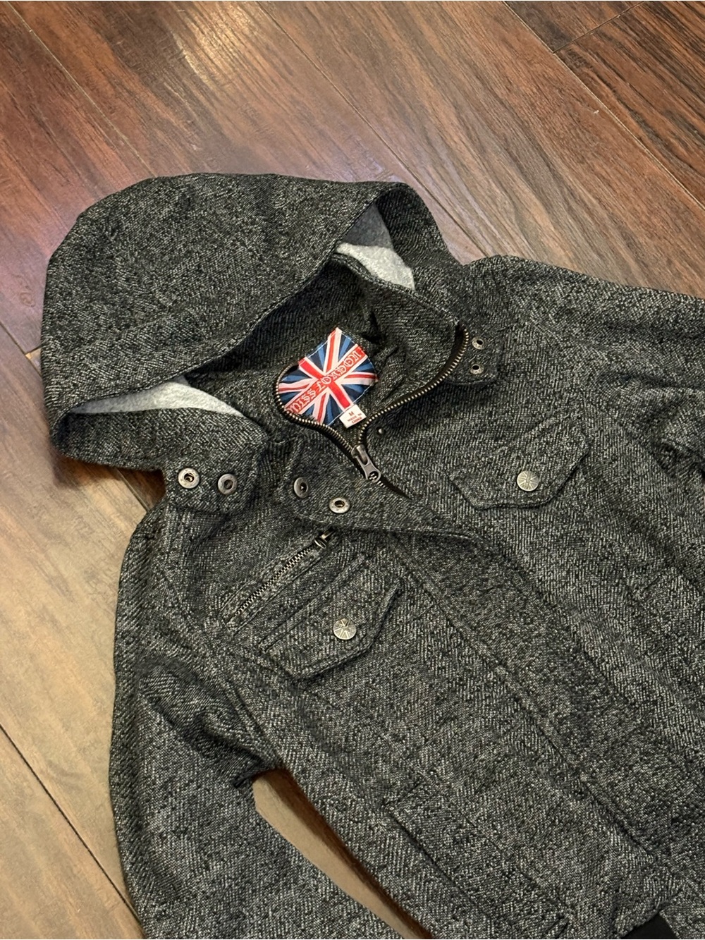 Miss London Charcoal Gray Hooded Bomber Jacket